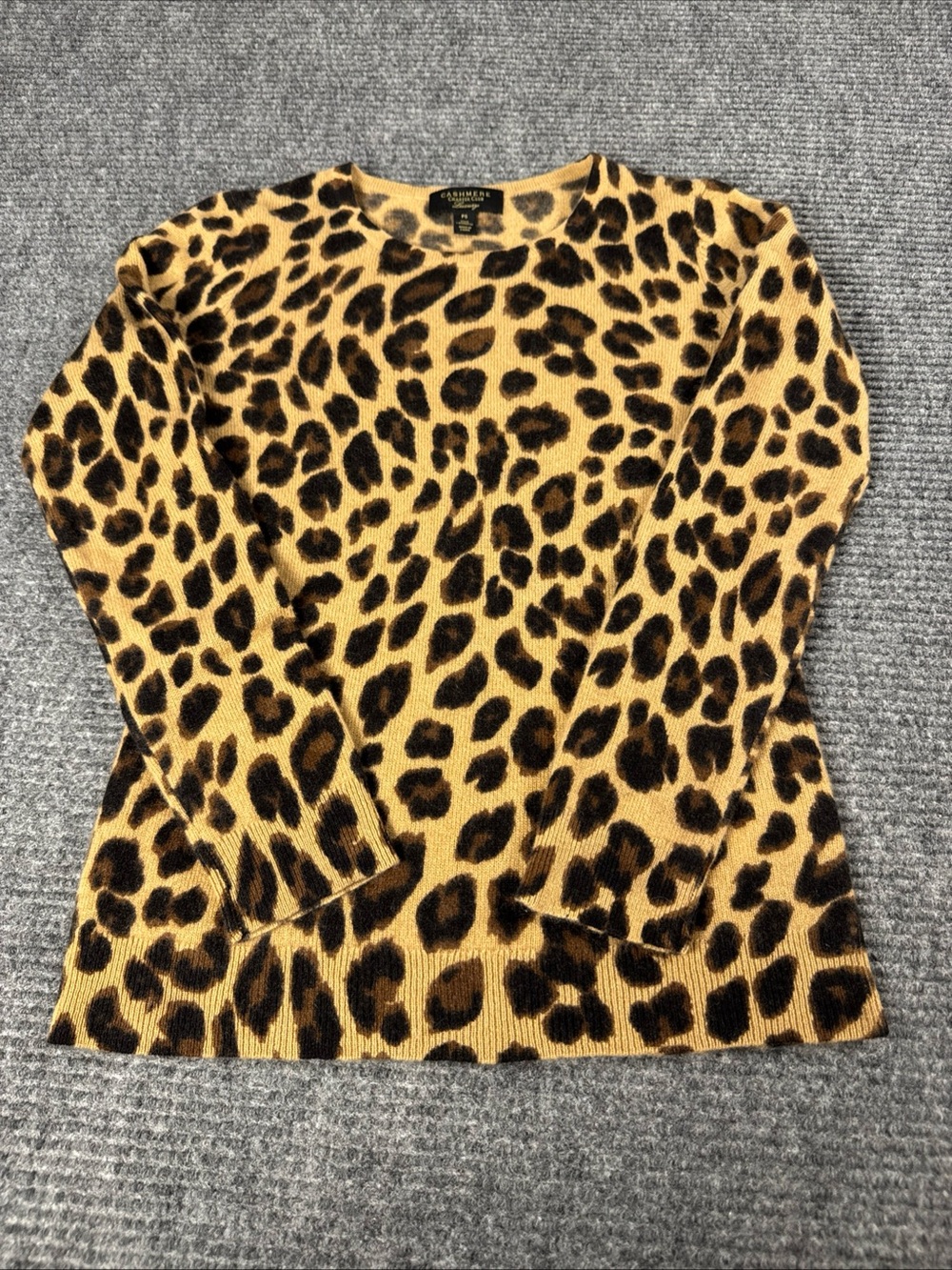 Charter Club Luxury Cashmere Sweater Crewneck Leopard Petite Small Quiet Luxury